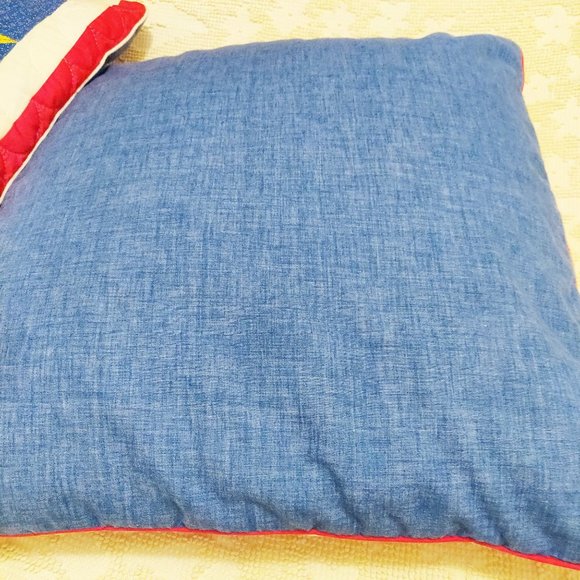 Vintage Quilt Block Pillows PAIR 2 in Primary Blue Yellow Red Stars Calico Flora - Picture 8 of 9